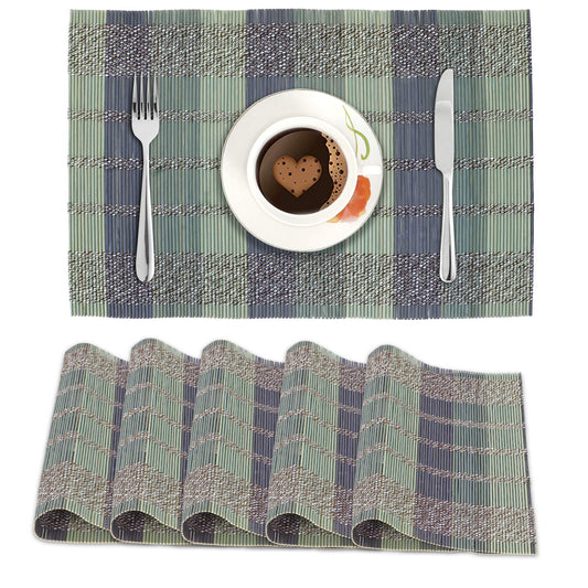 Reversible Bamboo Table Mats for Dining Table, Set of 6 Placemats, 45 x 30 cm, Multicolour