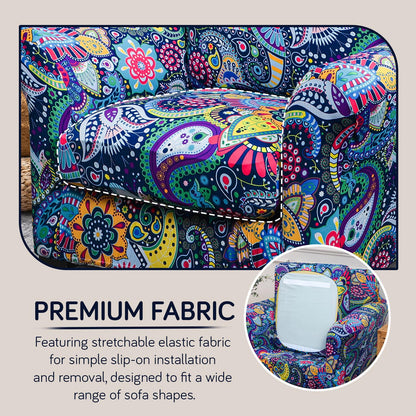 Printed Stretchable Sofa Slipcover with 1/2/3 Pc Separate Seat Cushion Cover for each 1/2/3 Seater, Saphire Boho Carnival