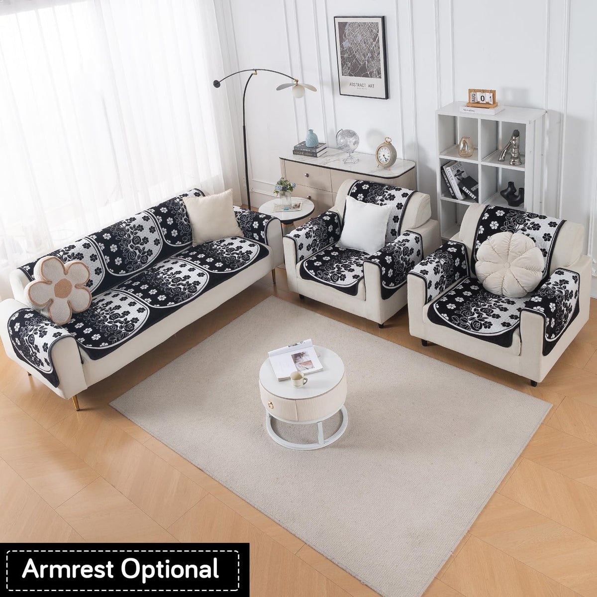 Woven Edit Chenille Jacquard Reversible 5-Seater Sofa Cover (3+1+1), Ivory Trellis