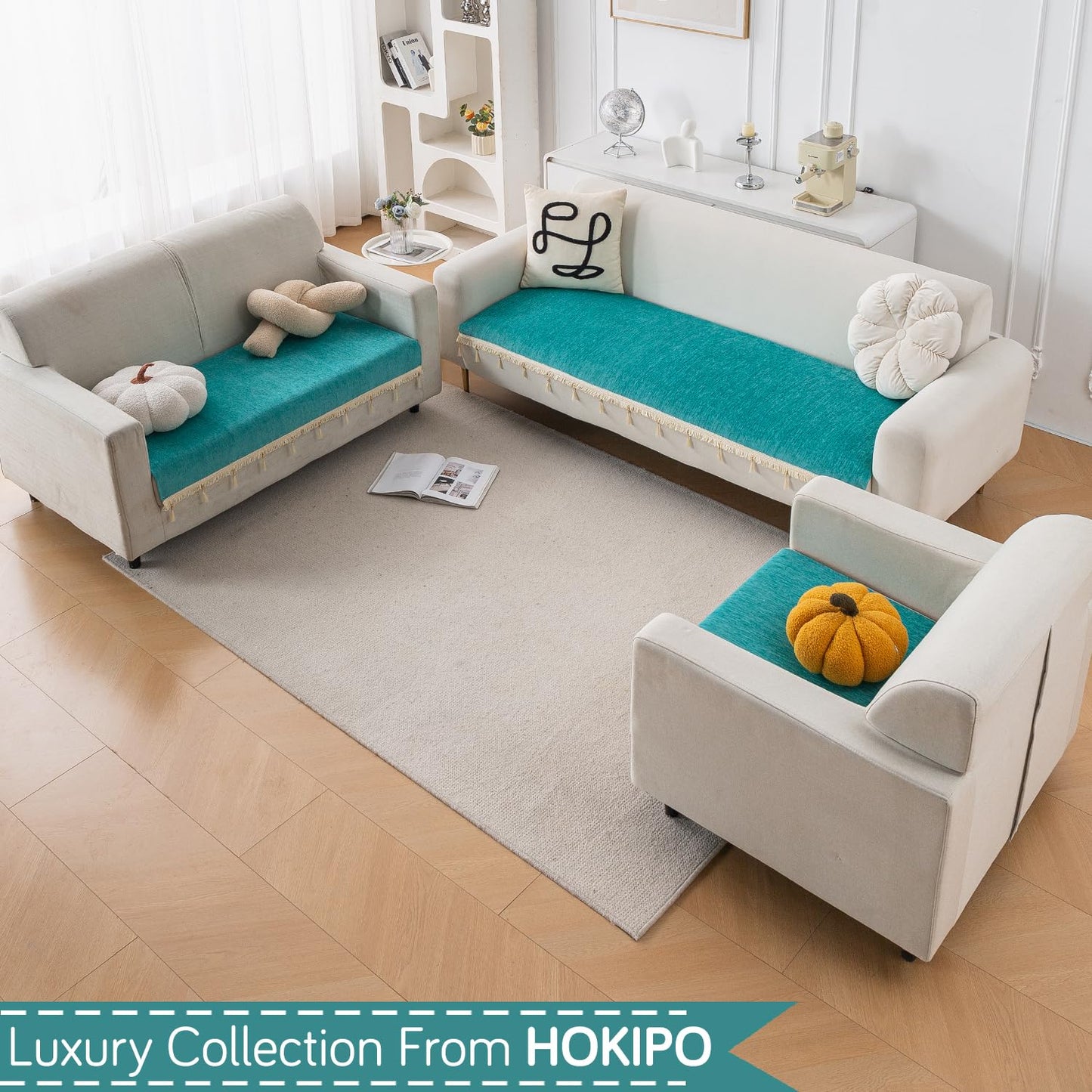 Serenity Tassel Chenille Sofa Cover with Tassel – Ocean Teal