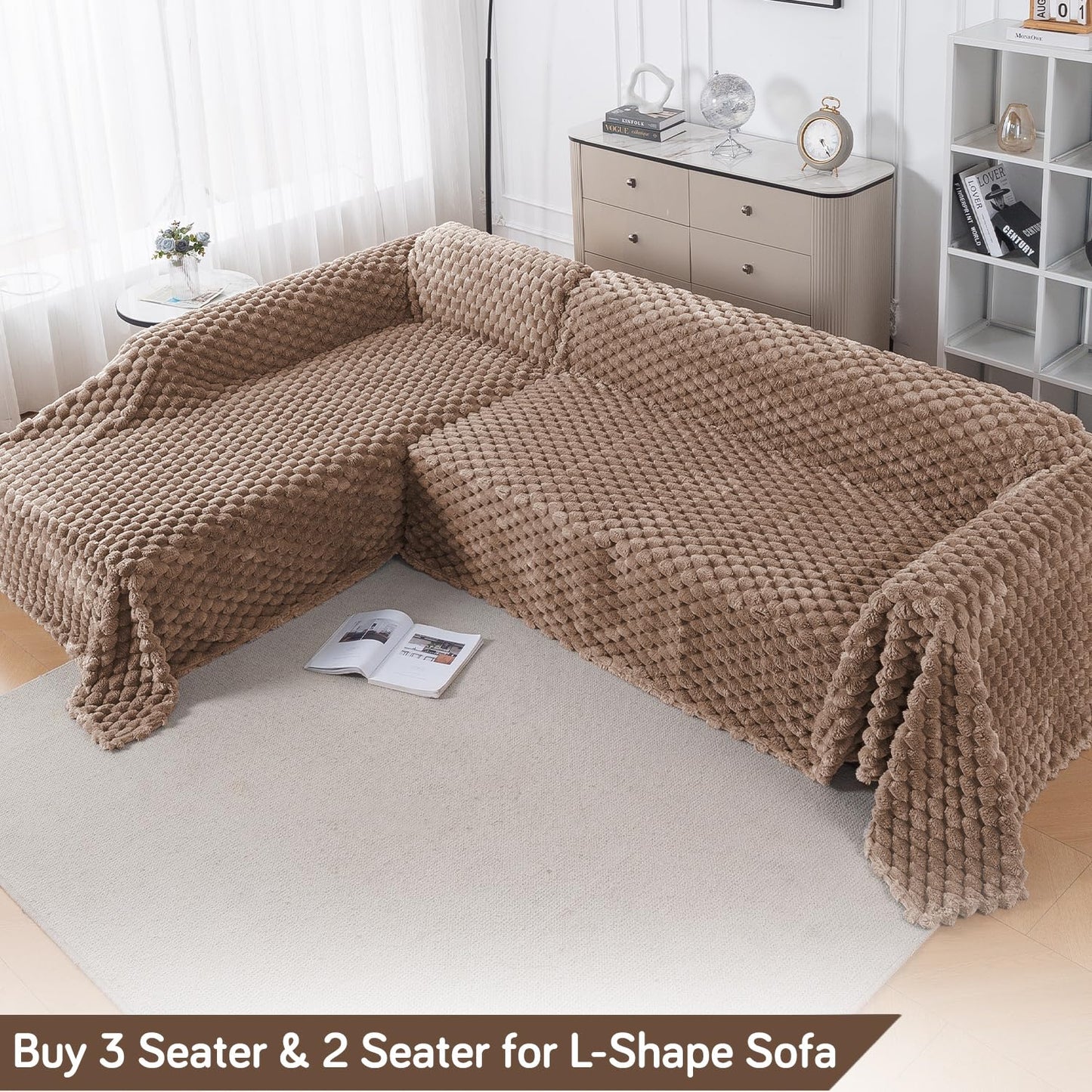 Luxury Rabbit Wool Plush Sofa Throw, Canvas Brown