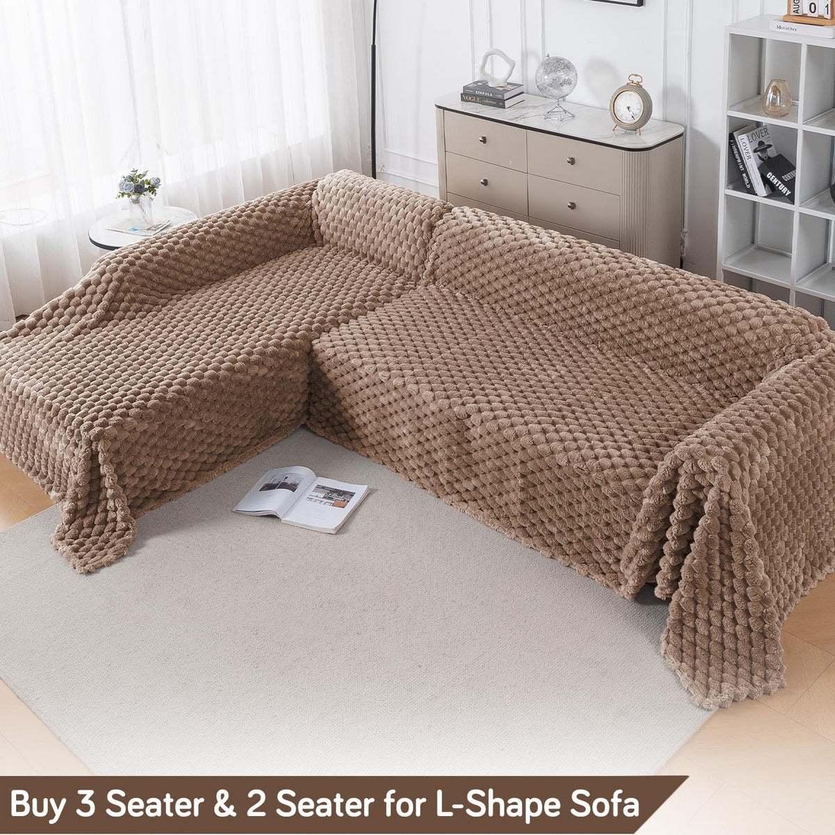 Luxury Rabbit Wool Plush Sofa Throw, Canvas Brown