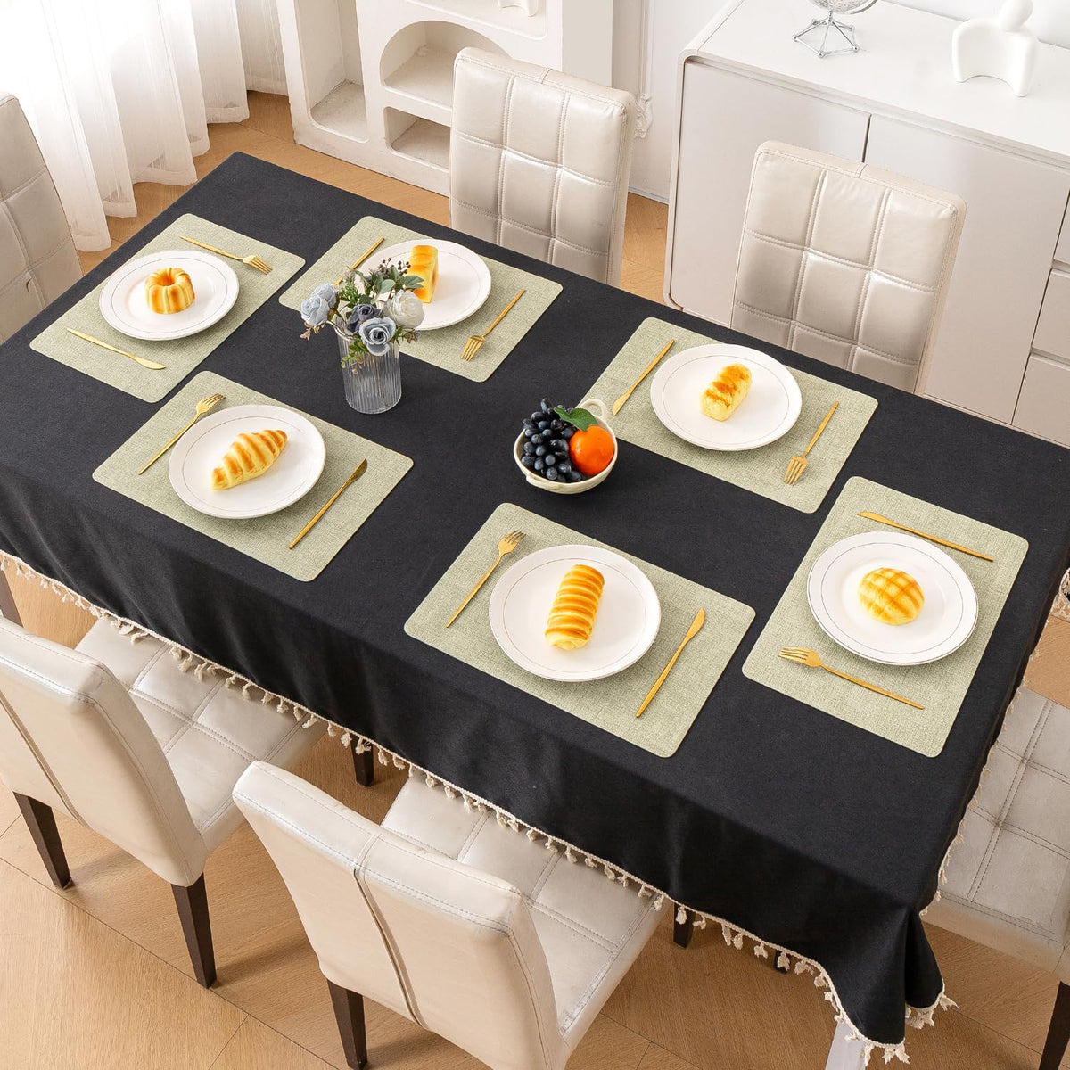 Modern Weaves Royal Luxe Faux Leather Mats for Dining Table - Pristine Green