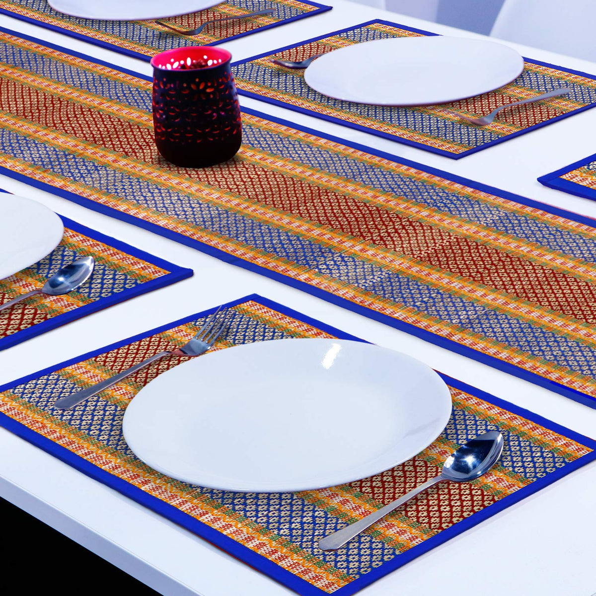 Handmade Madurkathi River Grass Dining Table Mats, Blue