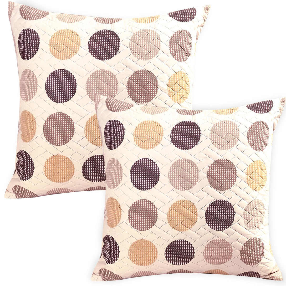 Quilted Printed Sofa Cover with Pockets, Brown Polka Dot