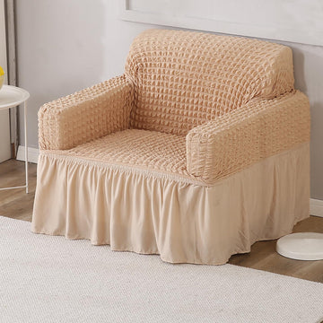 Beige Single seater Elastic Turkish Bubble Frill sofa cover​ set