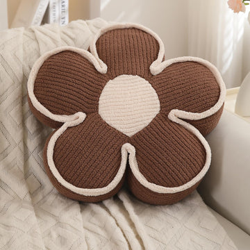 HOKIPO Plush Cotton Flower Cushion | Decorative Throw Pillow for Bed & Sofa - Cedar Brown