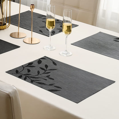 PVC Dining Table Mats, Black Leaves