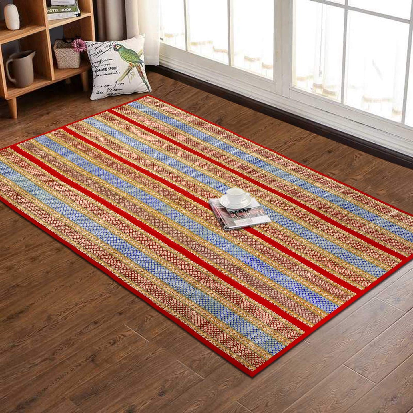Natural Handmade Madurkathi Large Chatai Mats for Home, Red