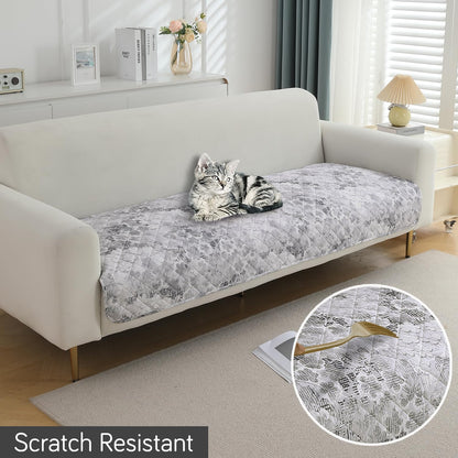 Quilted, Waterproof and Anti-Slip Sofa Cover Mat, Abstract Pale Grey