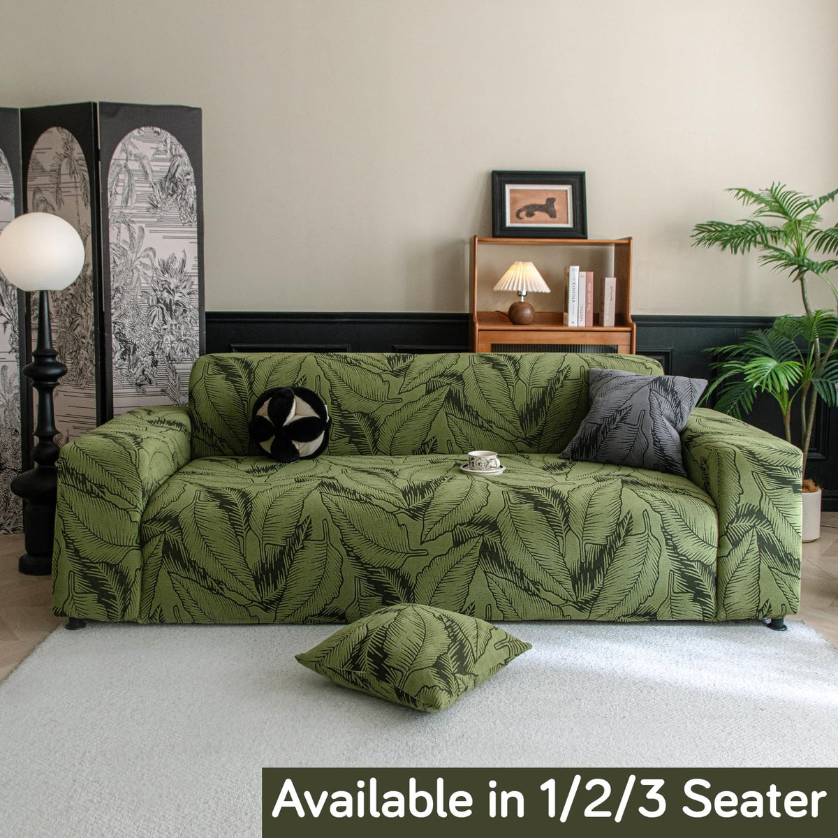 Buy olive green colour dual tone series knitting jacquard sofa cover 1/2/3 seater fully covered