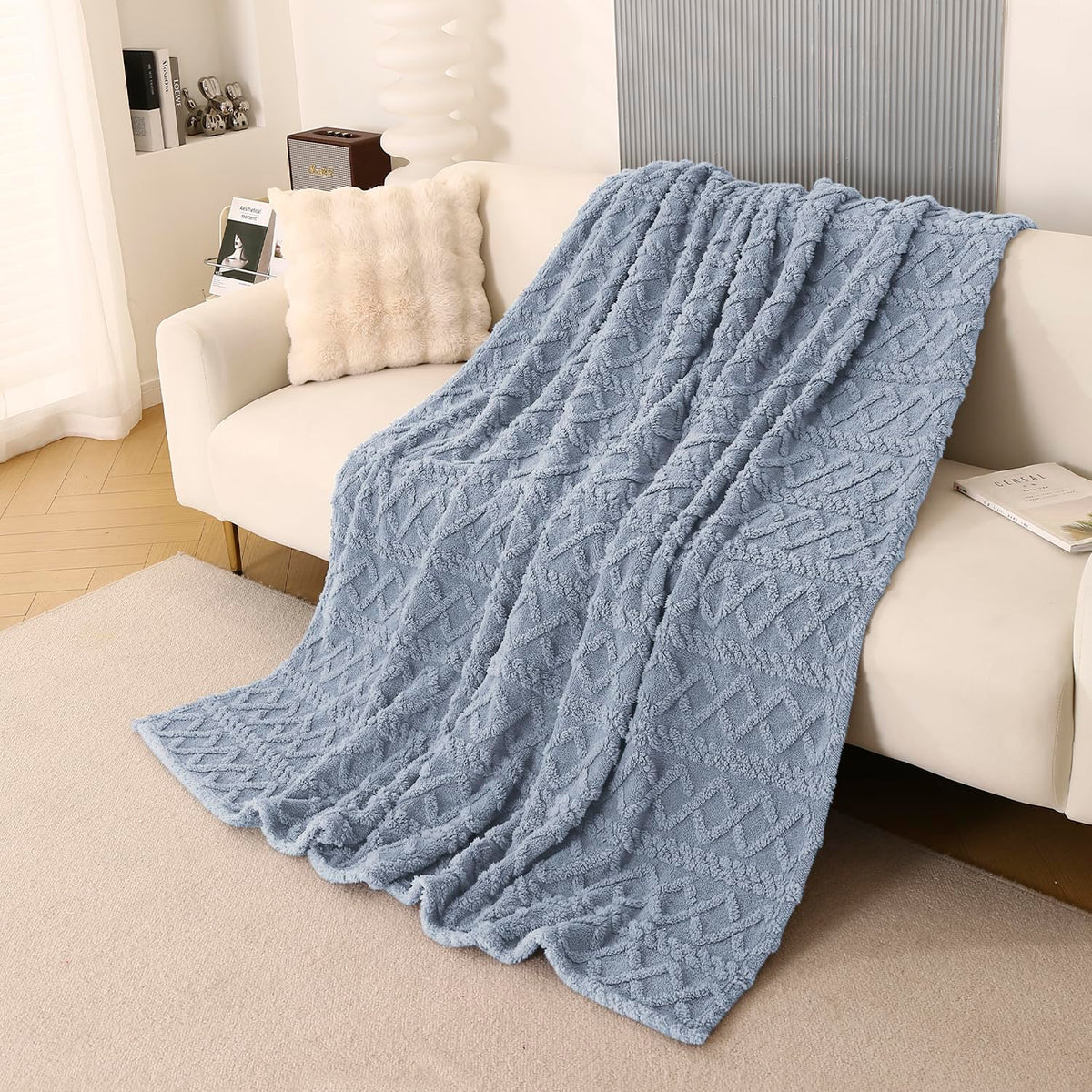 Buy Powder Blue Colour Fleece Throw Blanket - Bed & Sofa | HOKIPO