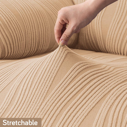 200gsm Knitting Jacquard Sofa Cover 1/2/3/4 Seater Fully Covered, Blush Beige