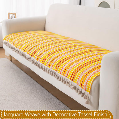 Artisan Boho 5-Seater Sofa Seat Mat with Tassels (3+1+1), Mustard Yellow