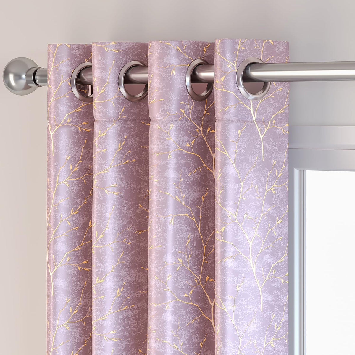 HOKIPO Shimmer Foil Printed Curtains, 7 Feet Long - Onion Pink - image 7