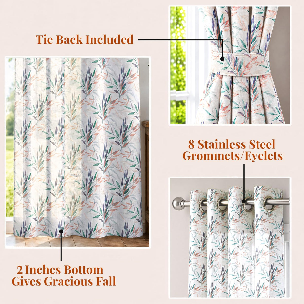 HOKIPO Petals & Poetry Sheer Curtains, 7 Feet Long - Willow Breeze - image 4