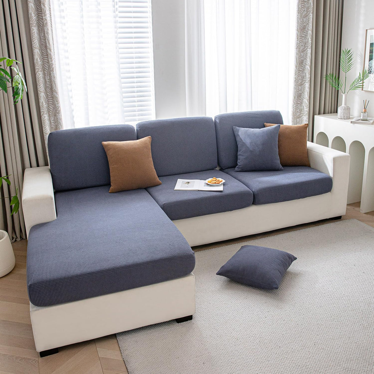 Stretchable Thick Jacquard Textured Seat Cushion Cover for 1/2/3 Seaters / Pieces for Sofa, Dark Grey