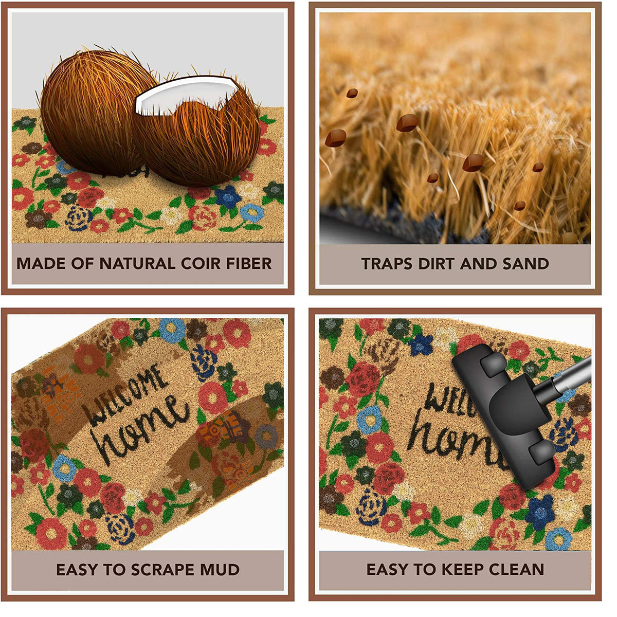 Large 45X75Cm Coir Doormats For Entrance With Antiskid Pvc Backing, Multicolor ( Rectangular)