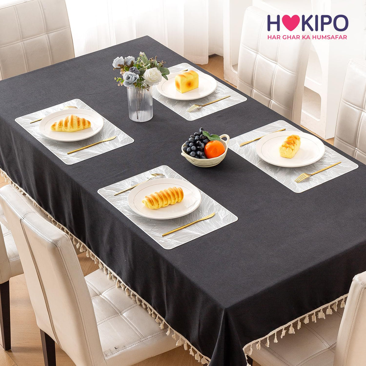 Metallic Glow Shining Mats for Dining Table, Cyad Leaves - Cool Silver