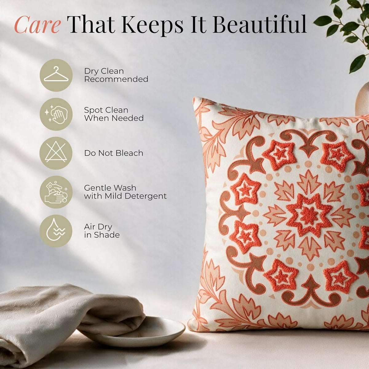 HOKIPO Bouclé Embroidery Cushion Cover , Coral Red, 16 x 16 in - image 6