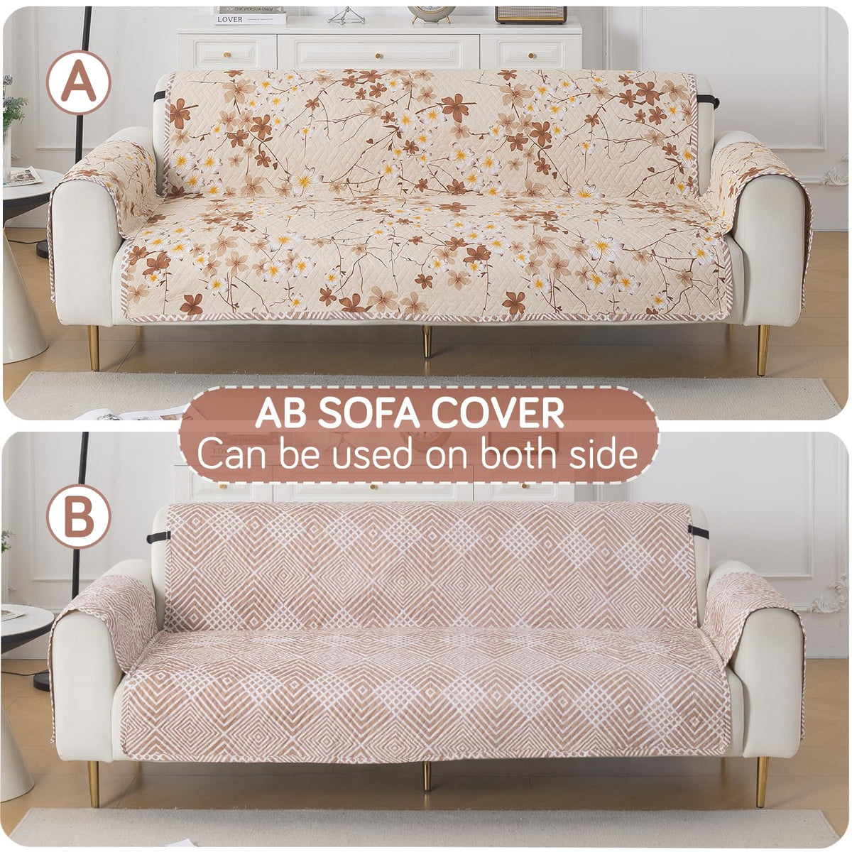 Easy Drape Reversible Quilted 5-Seater Sofa Cover (3+1+1), Golden Bloom