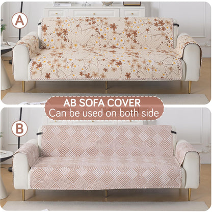 Easy Drape Reversible Quilted 5-Seater Sofa Cover (3+1+1), Golden Bloom