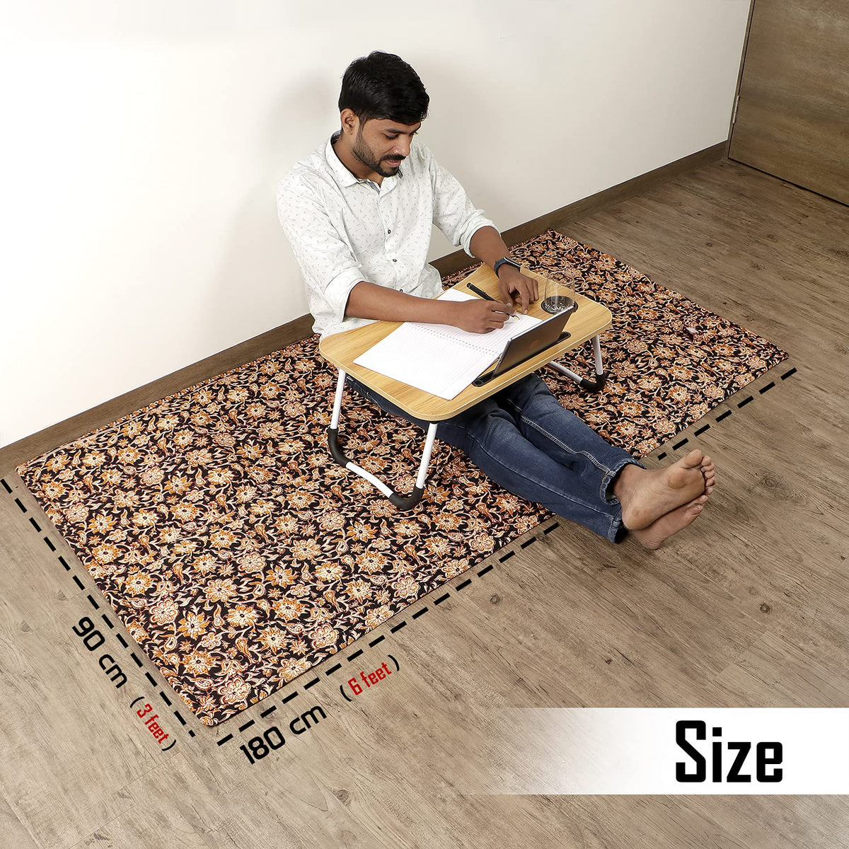 Black colour Madurkathi foam mat size 180 cm x 90 cm, eco-friendly handcrafted chatai mat for study and floor sitting.