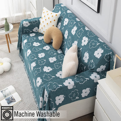 Thick, Soft and Pet Friendly Chenille Sofa Cover Throw, Teal Floral