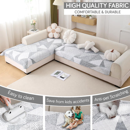 Waterproof Printed Quilted Quick Dry L Shape Sofa Seat Cover Mat, Snow White Black Geometry