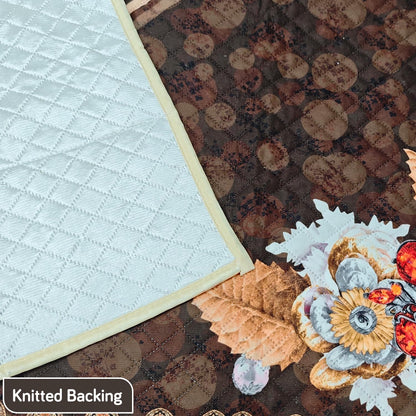 Eternal Floral Printed Quilted Fridge Top Cover with side Pockets - Golden Bloom