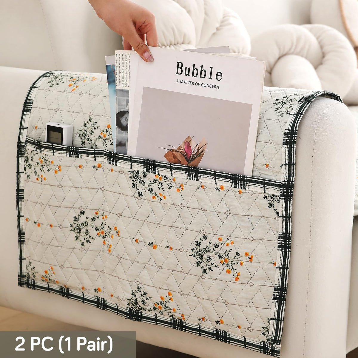 'Homehues' Printed Quilted Sofa Cover Mats, Light Green Ash Gypsy Flower