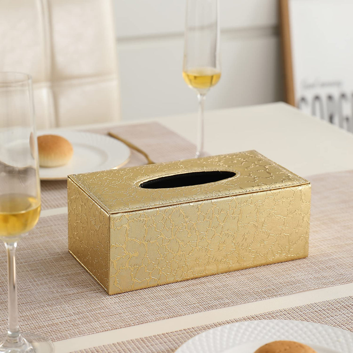 buy golden faux leather tissue holder | HOKIPO