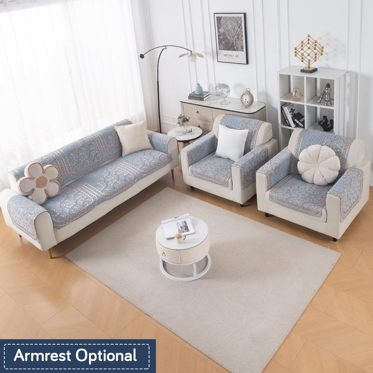 Royal Aangan Premium Chenille Jacquard Sofa Cover 5 Seater Set 3+1+1 Sofa Cover for Seat & Back, Neel Baari