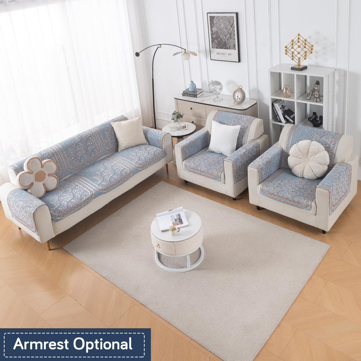 Royal Aangan Premium Chenille Jacquard Sofa Cover 5 Seater Set 3+1+1 Sofa Cover for Seat & Back, Neel Baari