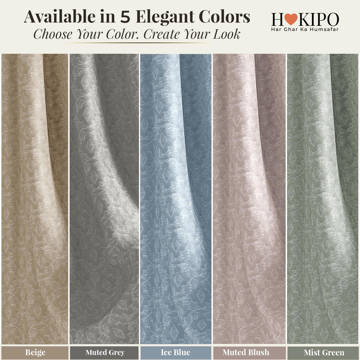 HOKIPO Marrakesh Jacquard Eyelet Curtains, 7 Feet Long - Beige - image 9