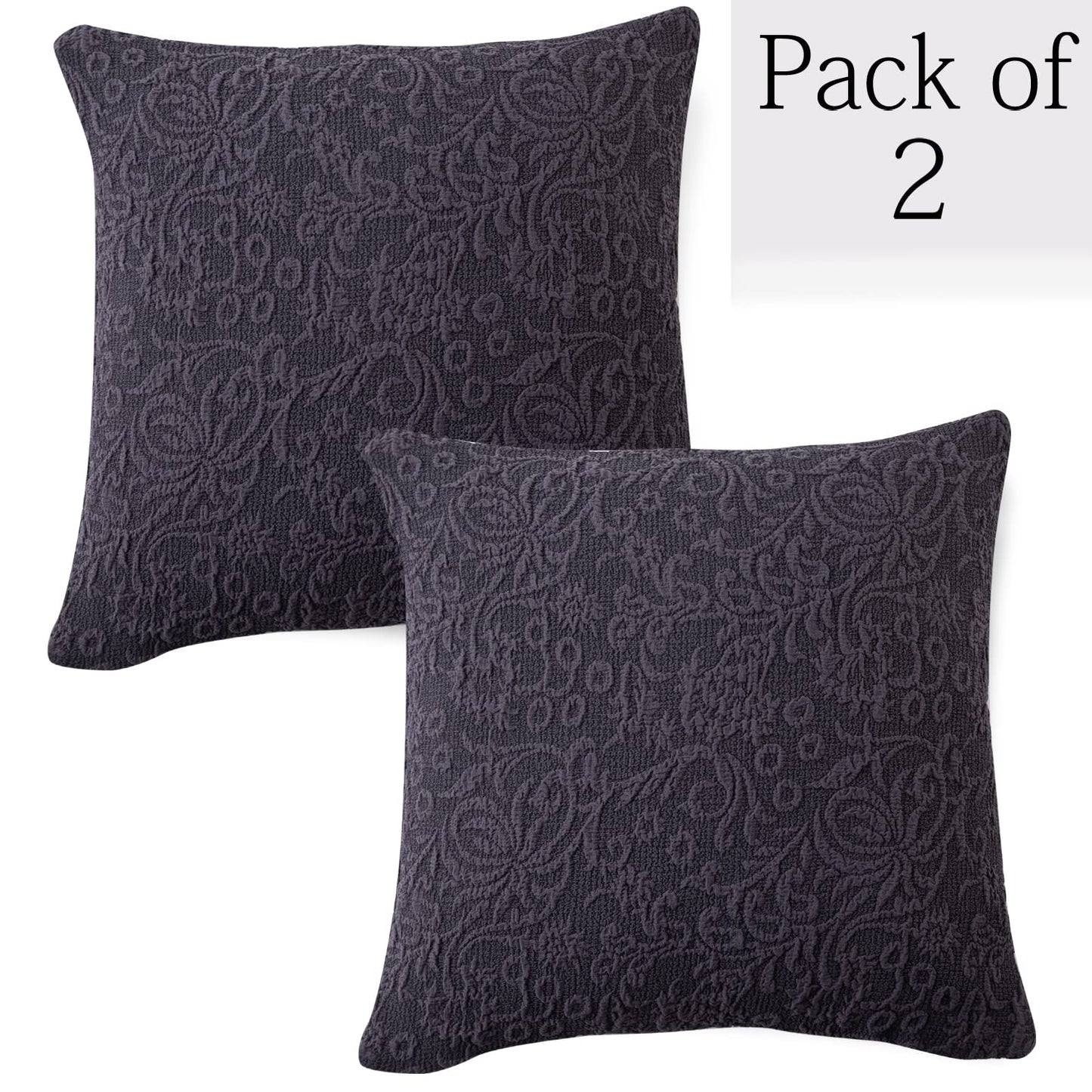 HOKIPO Woven Jacquard Stretchable Pack of 2 Cushion Cover 18x18 inch,Abbey Grey
