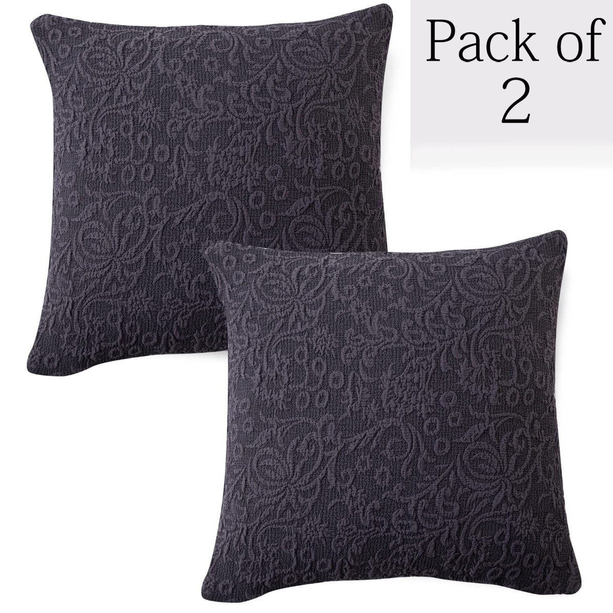Elegant Abbey Grey Colour Woven Jacquard Zippered Square Cushion Cover - Set of 2