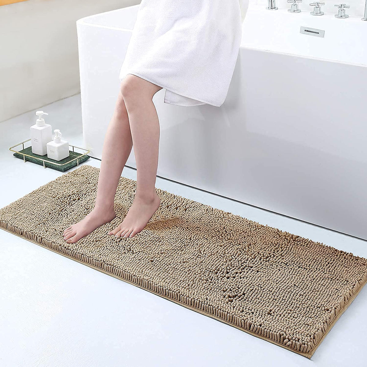 Chenille Luxury Bath Rug, Extra Soft And Absorbent Large Bathroom, Beige