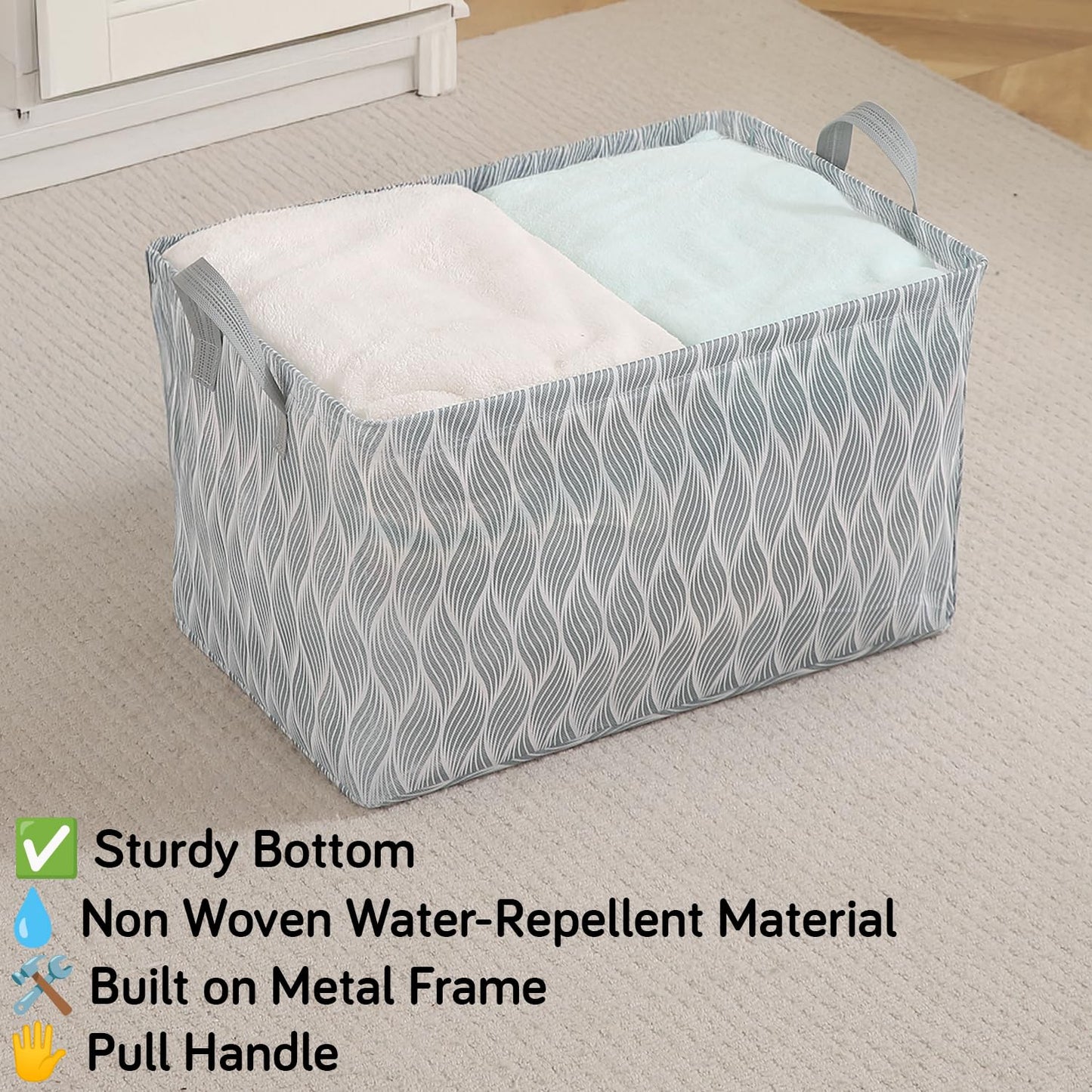 Foldable Wardrobe Storage Basket | Non-Woven Bin with Metal Frame & Handles