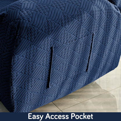 Premium 170 GSM Jacquard Fully Covered Recliner Sofa Cover for 1/2/3 Seaters, Navy Blue