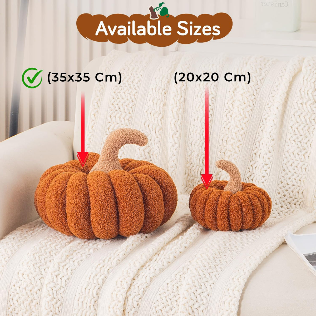 HOKIPO Pumpkin Shaped Throw Pillow for Fall & Party Decor, 35 cm, Brown