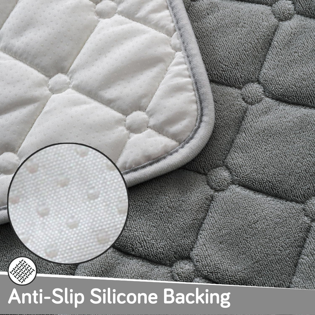 Diamond Tuft Quilted 5-Seater Sofa Mat (3+1+1), Anti-Slip, Stone Grey