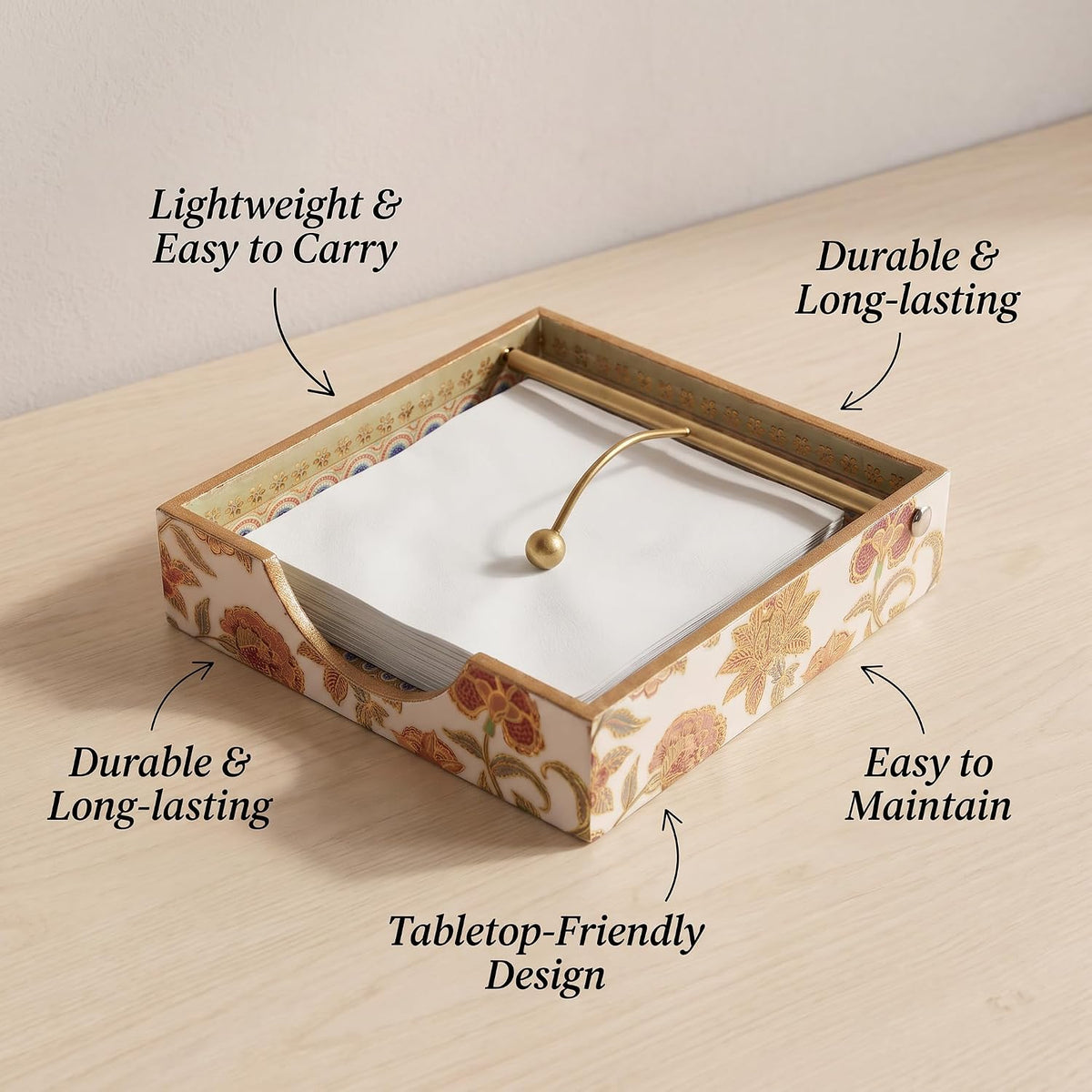 HOKIPO Napkin Holder for Dining Table, Engineered Wood, Royal Gulistaan - image 6