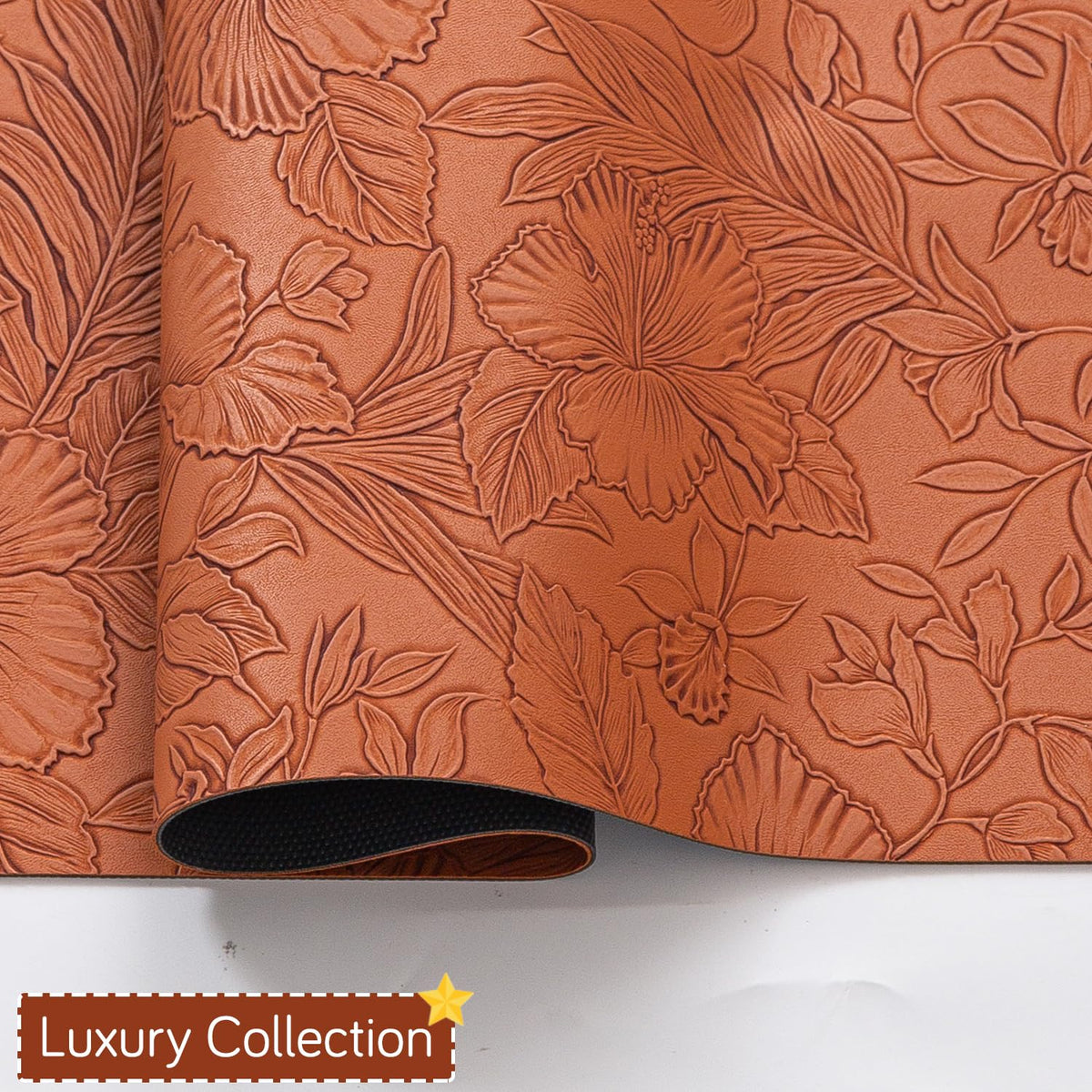 Hibiscus Bloom Washable Leather Mats for Dining Table - Amber Brown