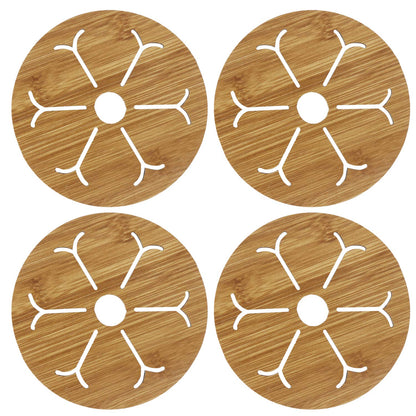 HOKIPO Eco-Friendly Bamboo Wooden Coasters for Home Pan Pot Holder, Dining Table Heat Pad for Kitchen - Pack of 2/4/6