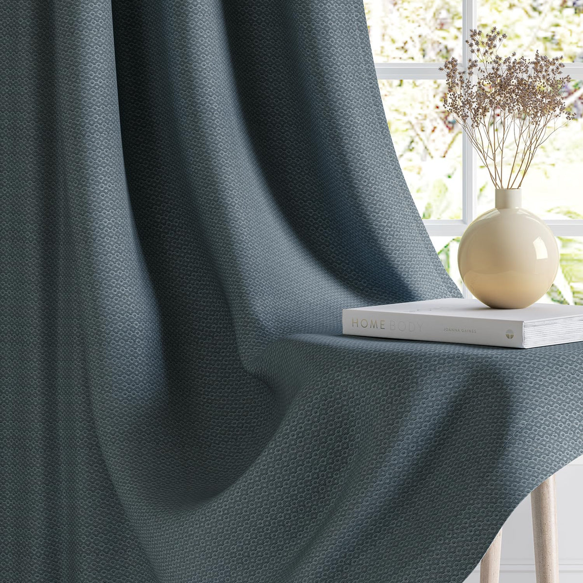 HOKIPO Horizon Dimout Eyelet Curtains, 7 Feet Long - Midnight Blue