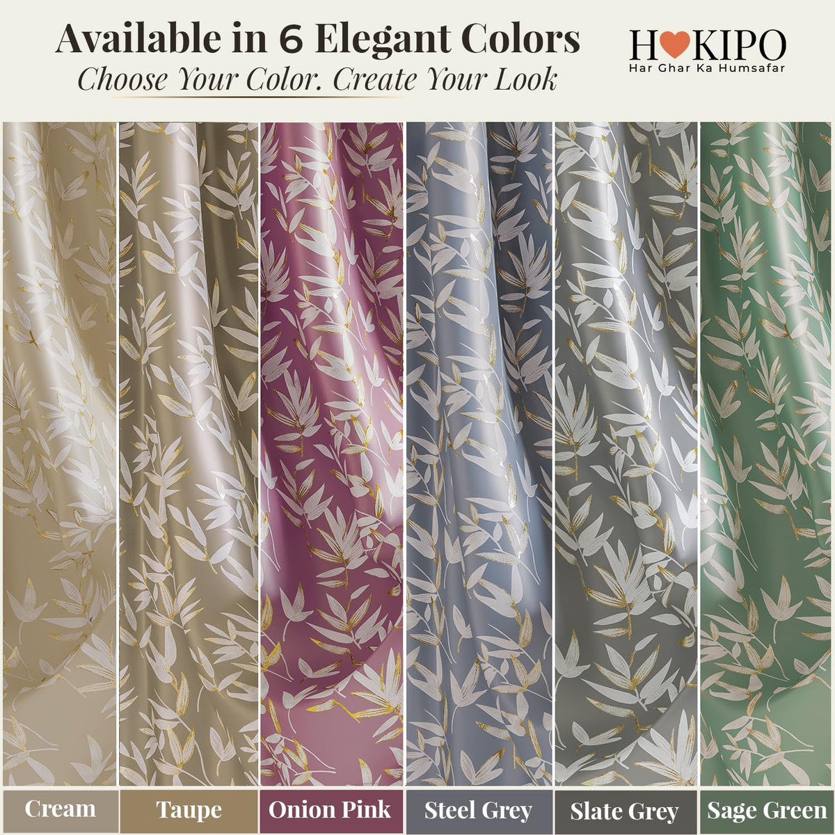 HOKIPO Luxe Foliage Foil Printed Curtains, 7 Feet Long - Cream - image 9