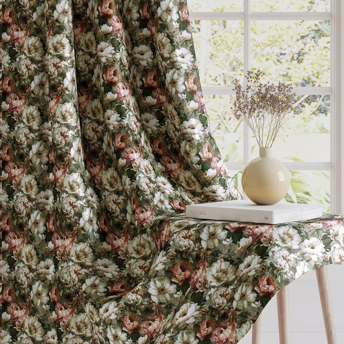HOKIPO Shade Garden Curtains, 7 Feet Long - Vintage Bloom Sage Green - image 2