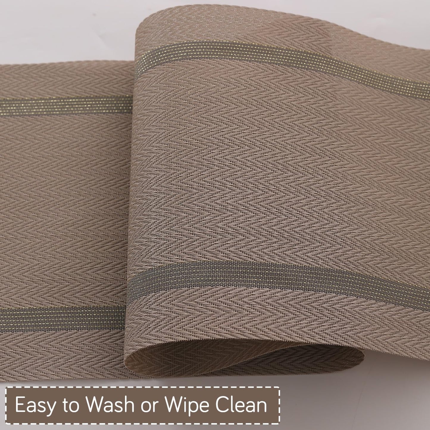 Chevron Stripes PVC Mats for Dining Table - Taupe Brown