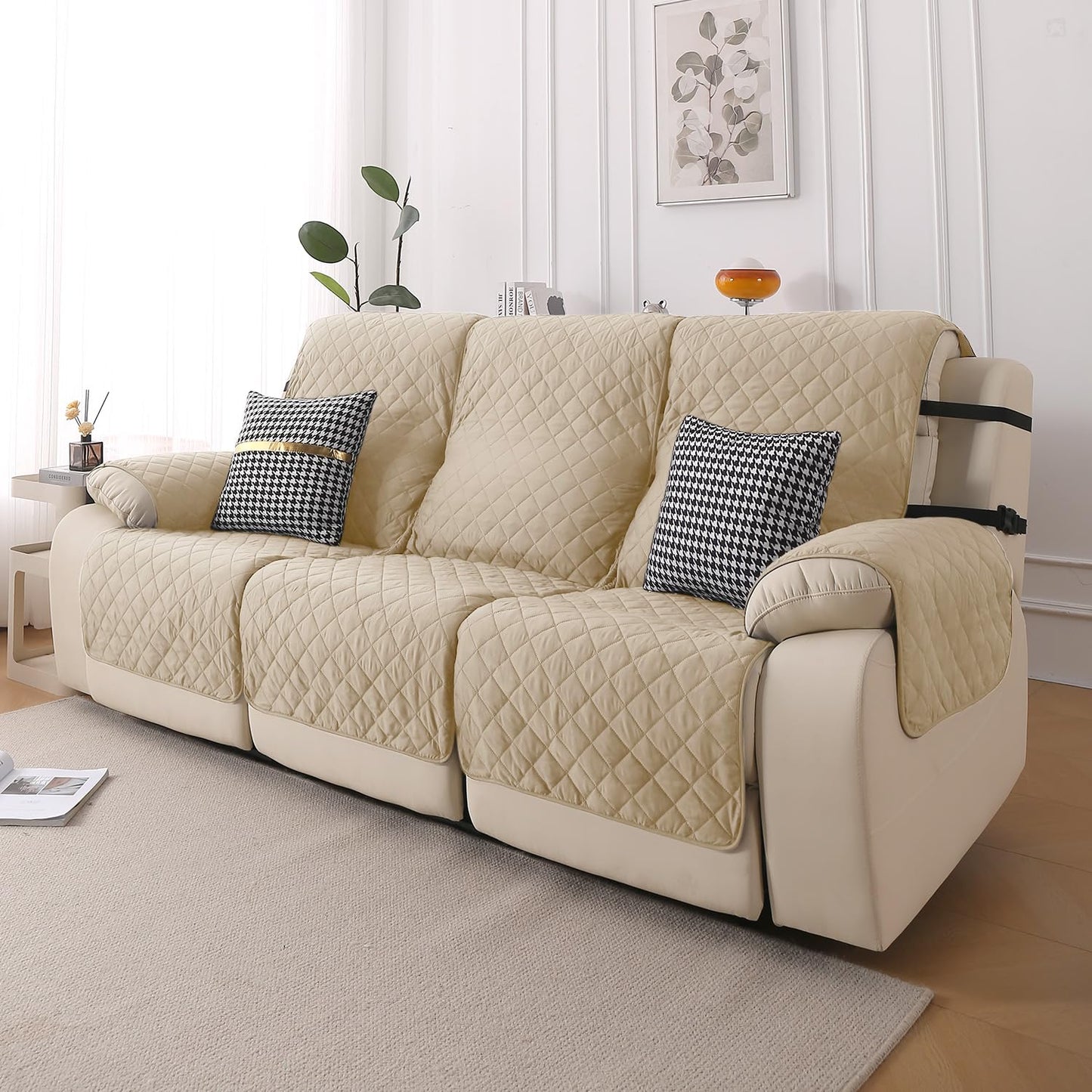 UrbanQuilt Recliner Sofa Slipcover Mat with Dual Belt for 1/2/3 Seater - Beige